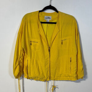 Joseph Ribkoff Yellow Jacket Women’s Size 14 Zipper Front Pockets Ruched Sleeves